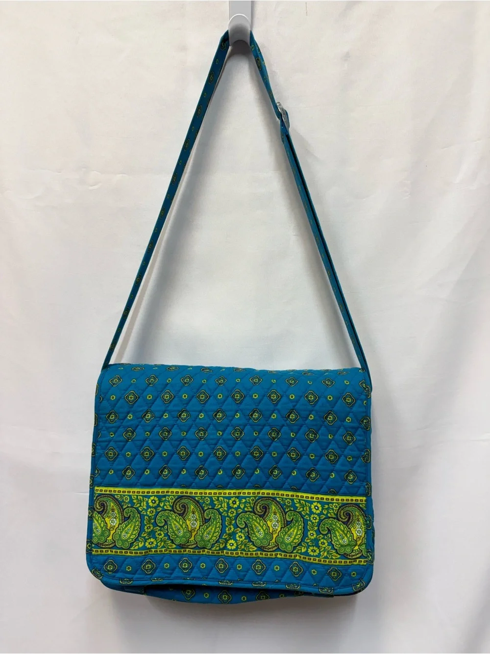 Blue & Green Quilted Paisley Messenger Bag - Women's Laptop Crossbody